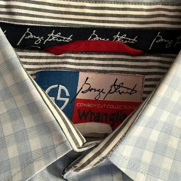 [50]George Strait/Wrangler Cowboy Cut Collection Blue/ White Pattern Dress Shirt - Picture 4 of 7